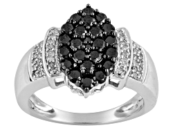 Black and white diamond 1.00ctw round 10k white gold ring. Measures approximately 9/16"L x 1/16"W. Black rhodium settings.