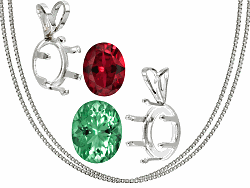 Ruby, average 2.00ct 9x7mm oval.  Lab created.; Zandrite(TM), minimum 2.00ct 10x8mm oval.; GemTite sterling silver, 9x7mm oval 6-prong open back pendant casting. This pendant casting has a drop of 9/16 inch and a width of 1/4 inch. The bail measures 2.5mm. It is anti-tarnish treated and it will accommodate a 9x7mm oval faceted gemstone. Simply snap your gemstone into place. Made in the U.S.A.; GemTIte sterling silver, 10x8mm oval 6-prong open back pendant casting. This pendant casting has a drop of 9/16 inch and a width of 1/4 inch. The bail measures 2mm. It is anti-tarnish treated and it will accommodate a 10x8mm oval faceted gemstone. Simply snap your gemstone into place. Made in the U.S.A.; S/S BOX CHAIN